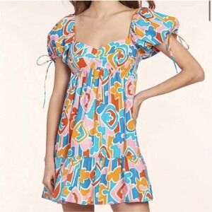 Amanda Uprichard Sz Small Sicily Mini Dress Miami Print Pockets Cotton NEW